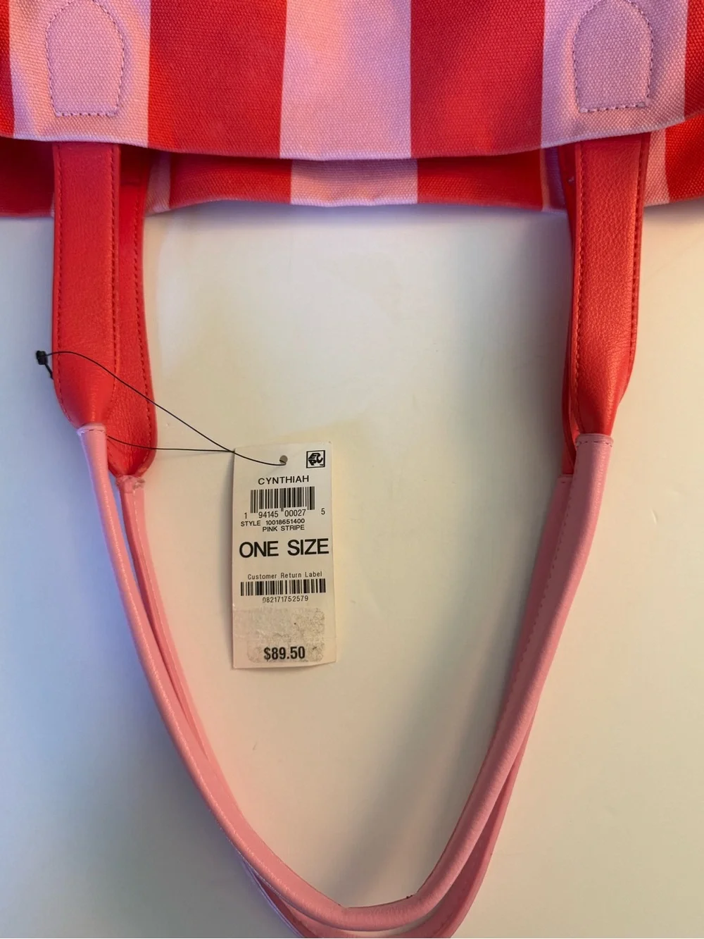 On Fifth Large Striped Pink & Orange Canvas Beach Bag Tote NWT, plus cosmeticbag